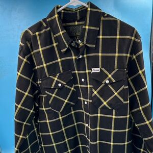 DIXXON Black and Yellow Plaid Casual Button Down Shirt